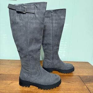 New Justfab Morgane Tall Moto Boot Gray "Magnet" Flat Size 7